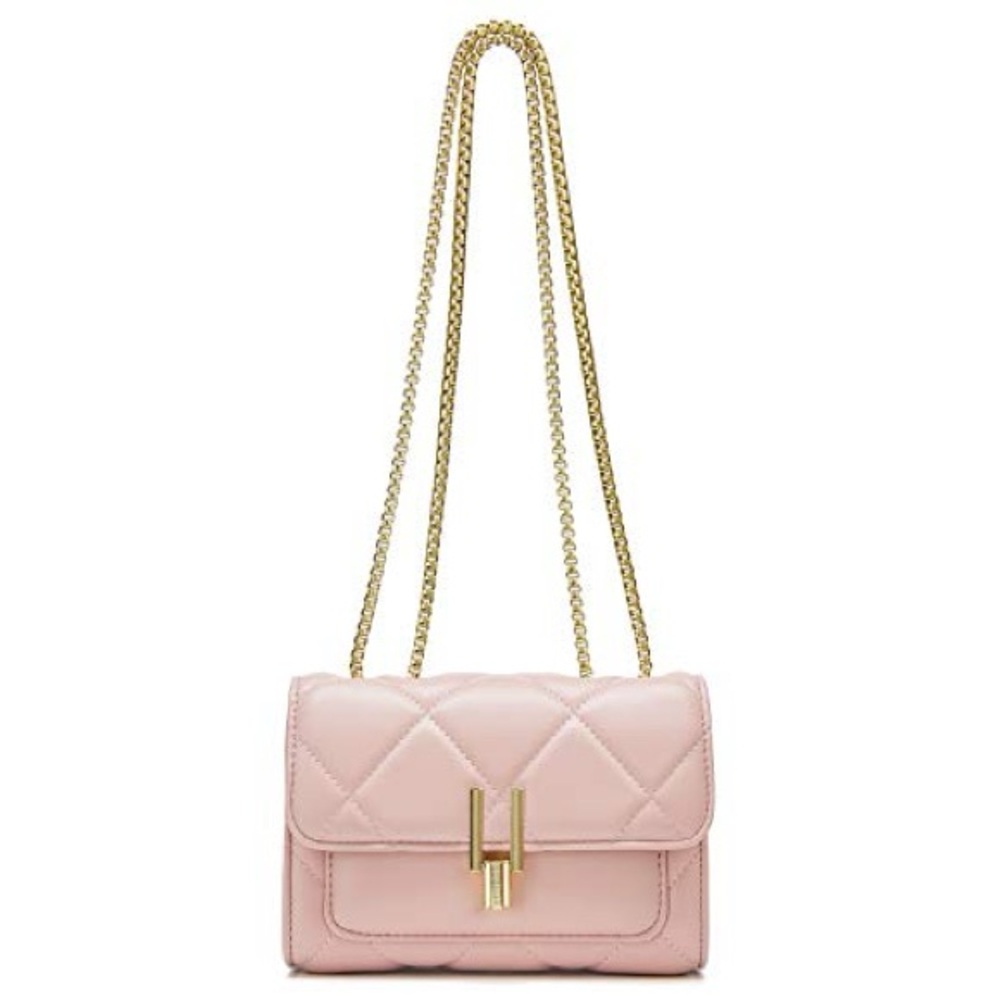 Elegant Pink Quilted Crossbody Bag with Gold Chain